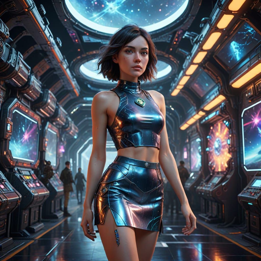 Confident Space General Dominates Futuristic Space Port