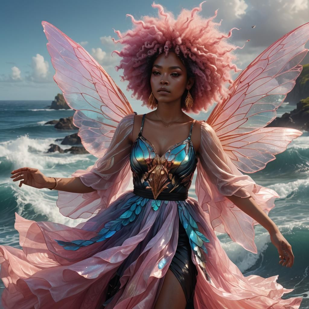 Pastel Fairy Woman with Pink Afro, Digital Art