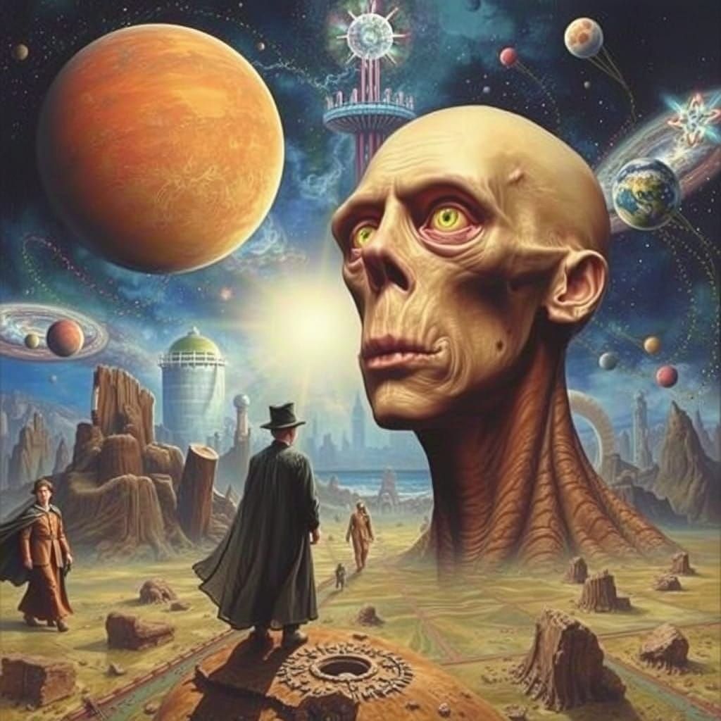 Surreal Portrait with Cosmic Background, Surrealist Art