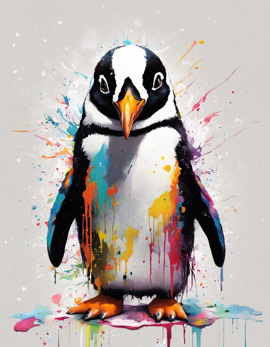 Penguin Portrait in Graffiti Splash Art Style