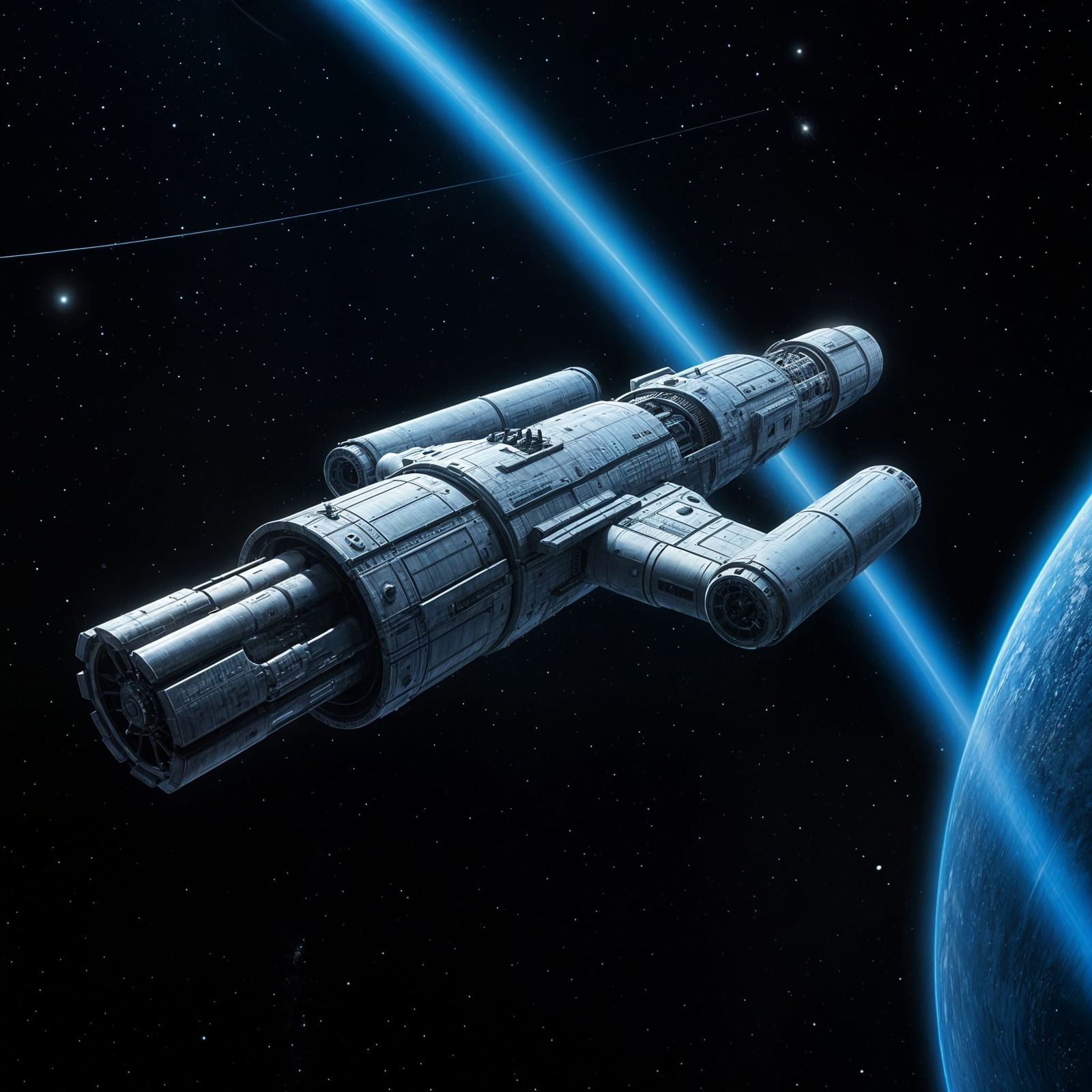 Science fiction starship in deep space.