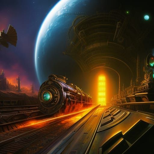 Space Traveling Train coming thru Portal