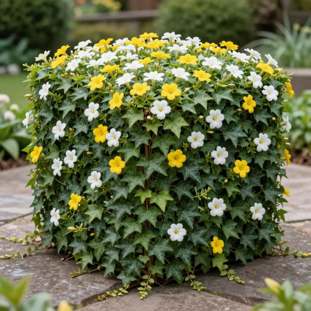 Verdant Ivy Cube With Flowers in Stone Garden