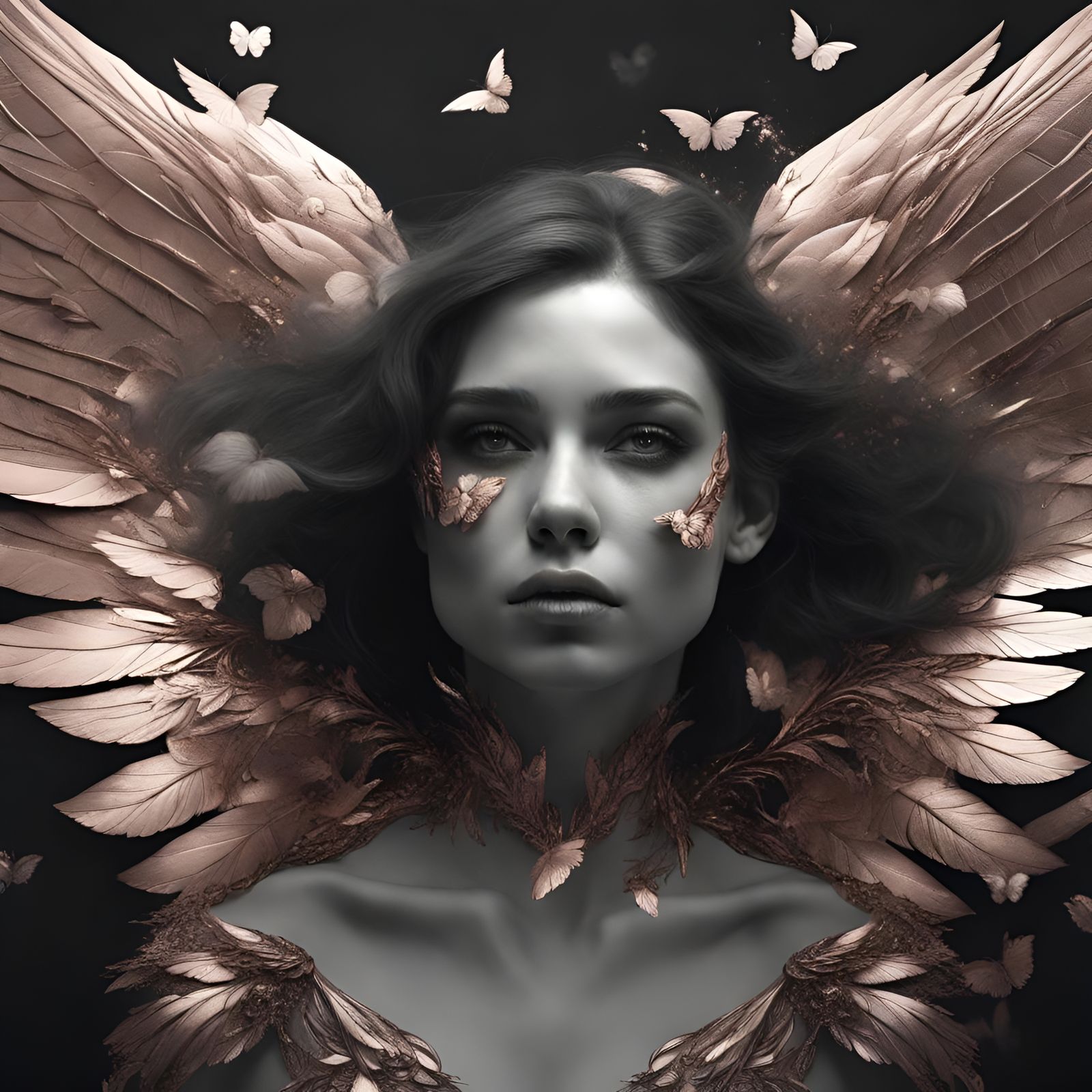 Gloomy Rose Gold Angel in a Black and White World