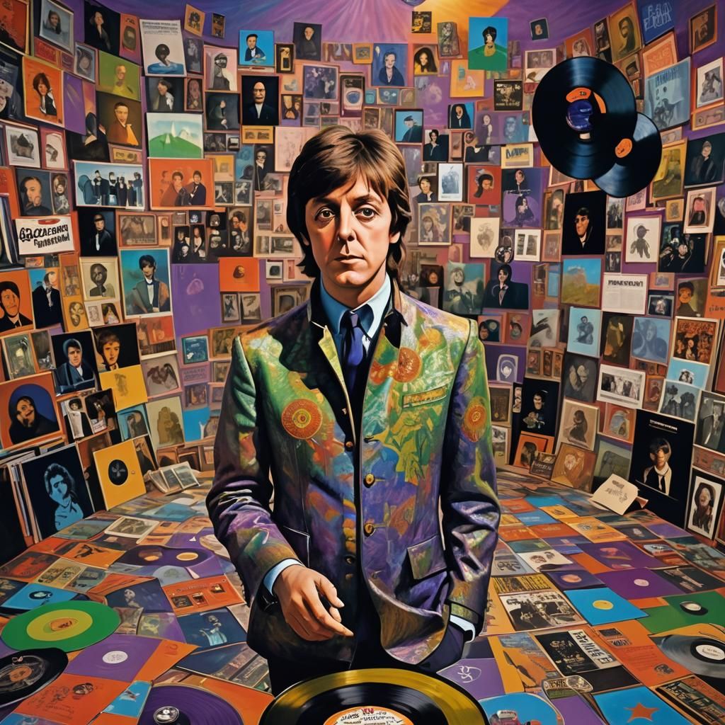 Surreal Paul McCartney Look-Alike in Psychedelic Landscape