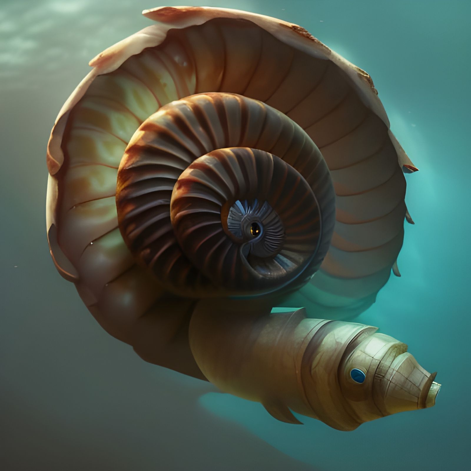 Underwater Nautilus in Hyperrealistic Style