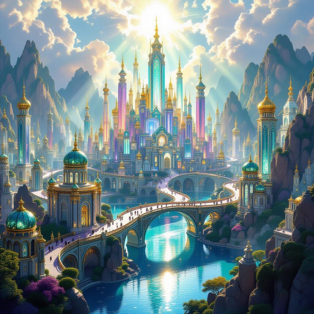 Gemstone Cityscape: Surreal Fantasy City of Jewels