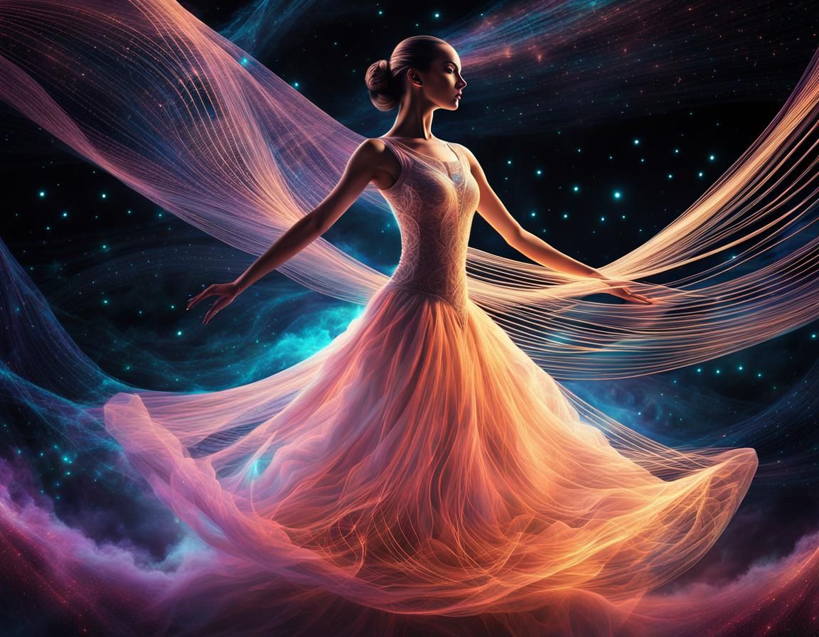 Ethereal String Ballerina in Luminous Space