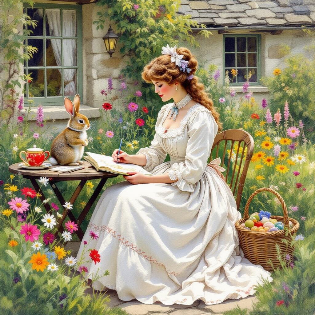 Beatrix Potter Style Portrait in Cottage Garden