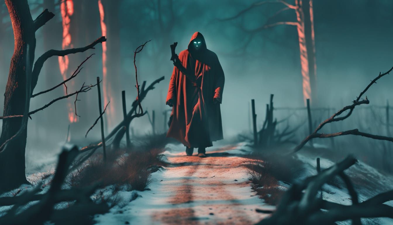 Eerie Figure in Foggy Forest, Dark Fantasy Art