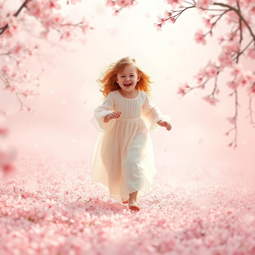 Child Runs Through Blossoms in Luminous Style