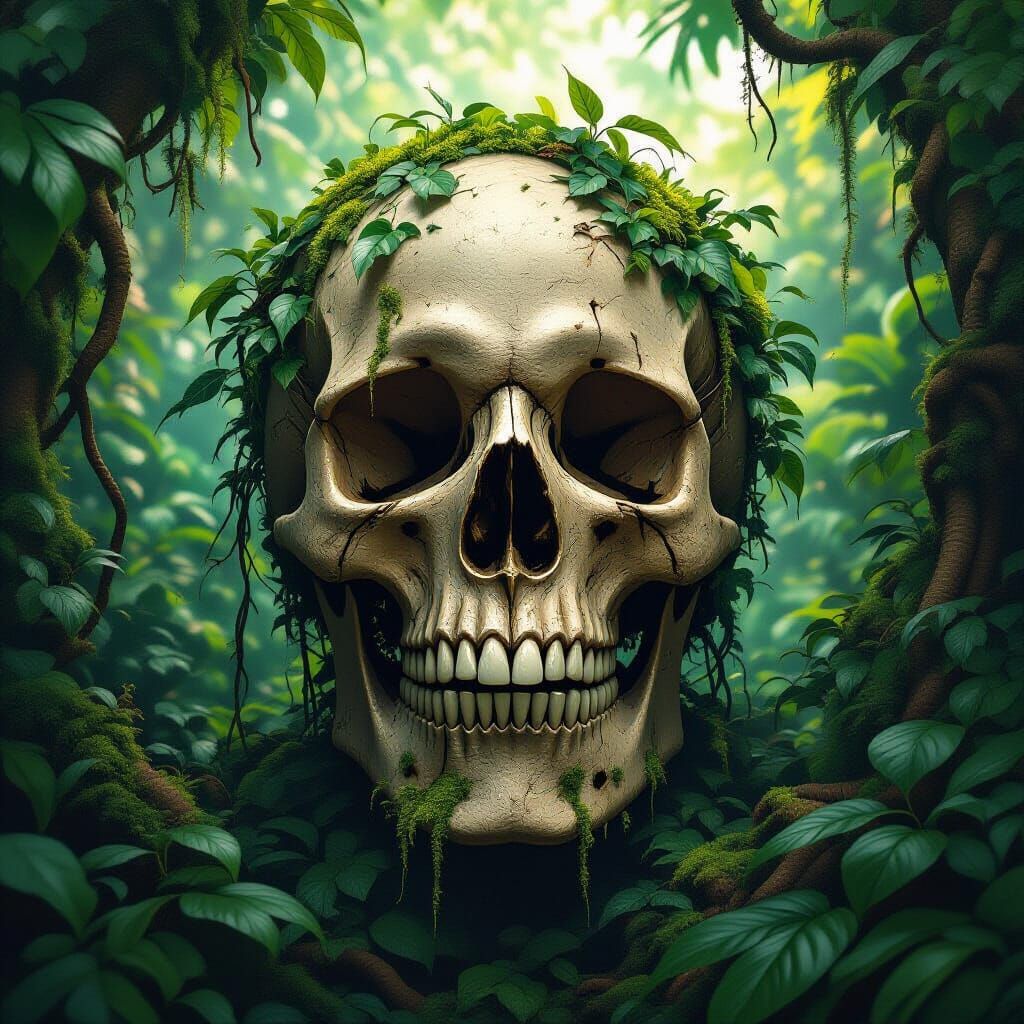 Jungle Skull: Hyperrealistic Foliage Art