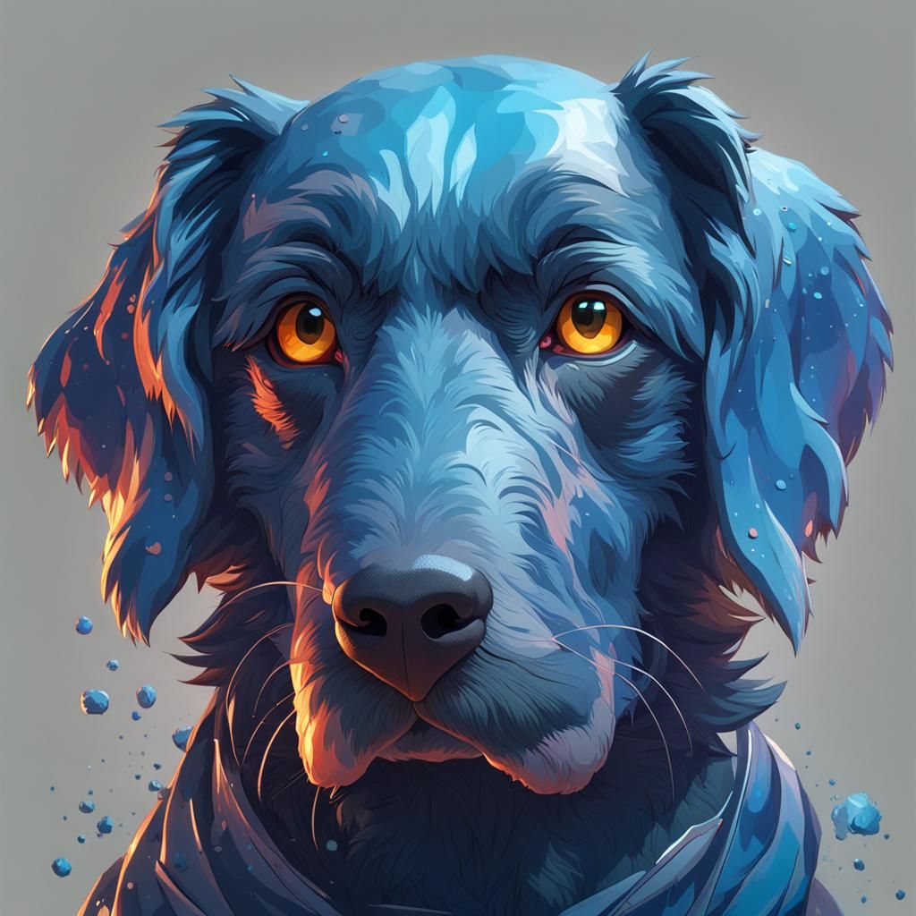 Blue Dog Portrait in Hyperdetailed Digital Art Style