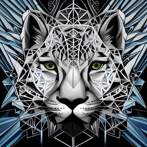 Geometric Snow Leopard Head with Sacred Geometry