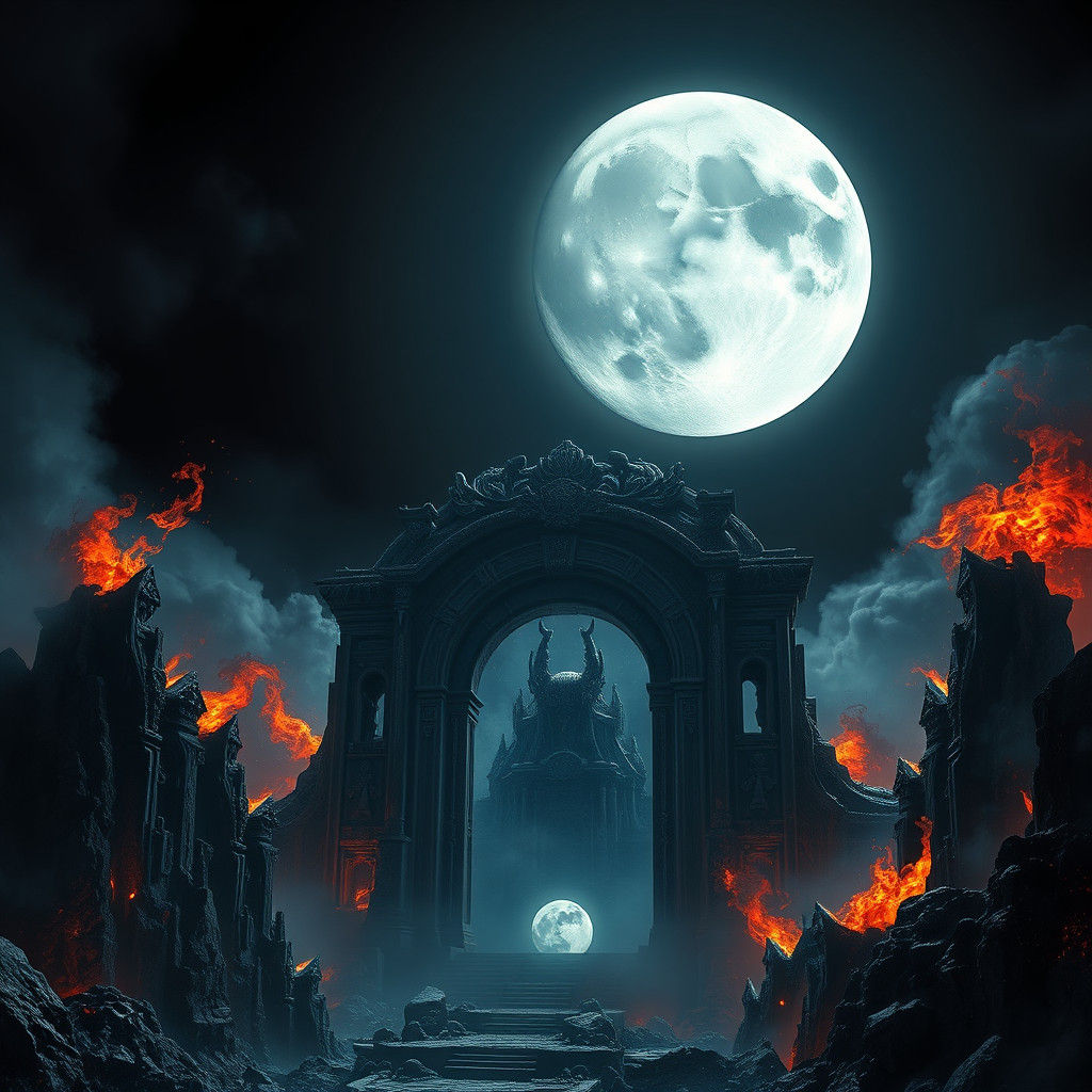Ominous Black Moon Over Twisted Stargate Portal