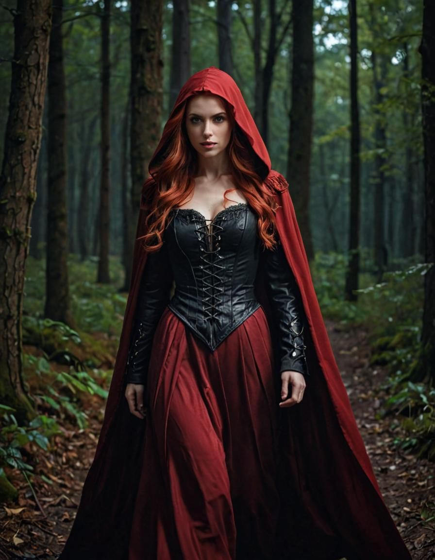 Red-Haired Vampire in Forest at Night