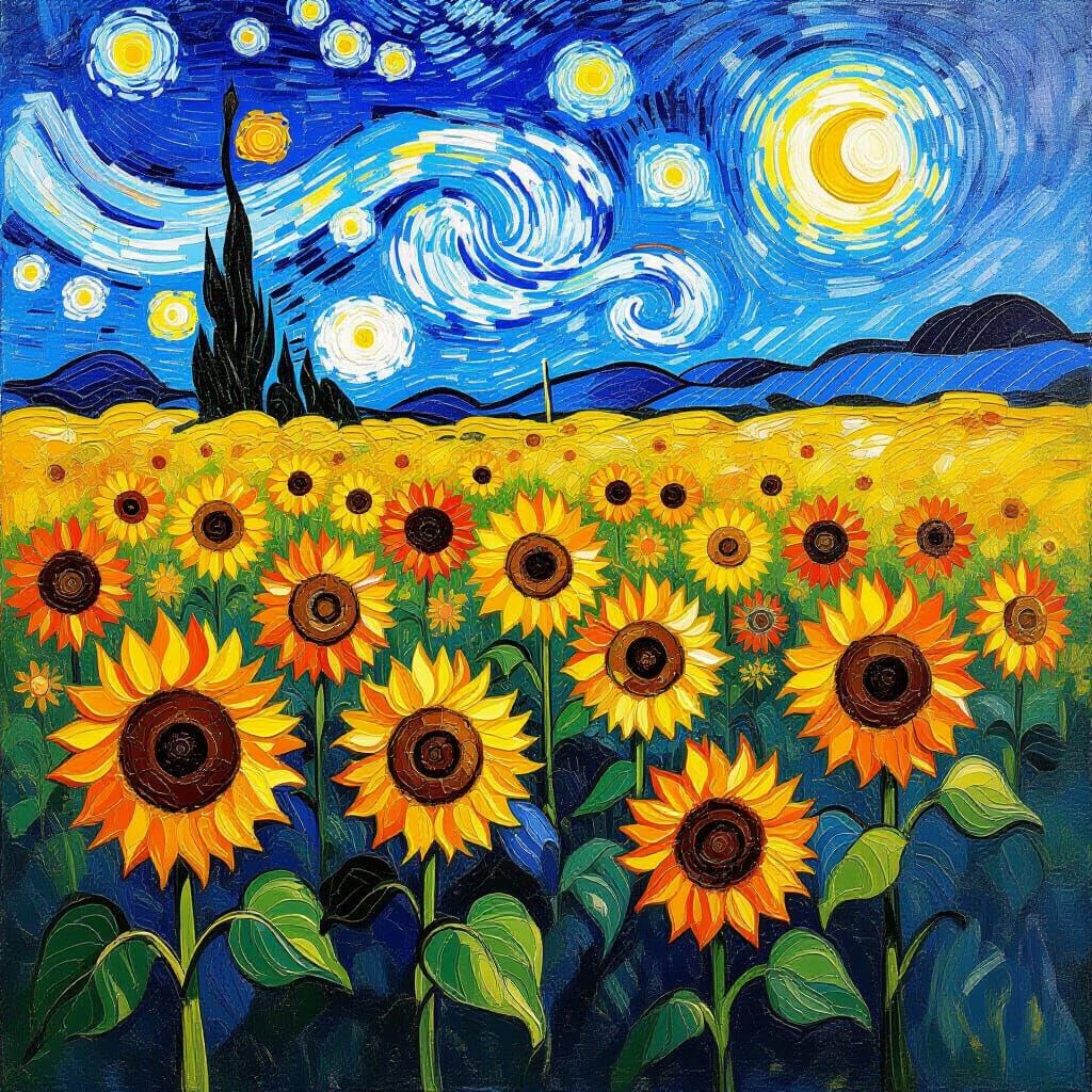 Vibrant Sunflower Field in Van Gogh Style