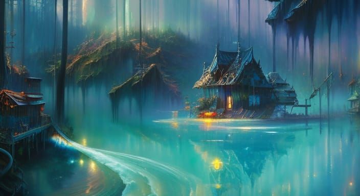 Anime Village Concept Art in Cel-Shaded Manga Style