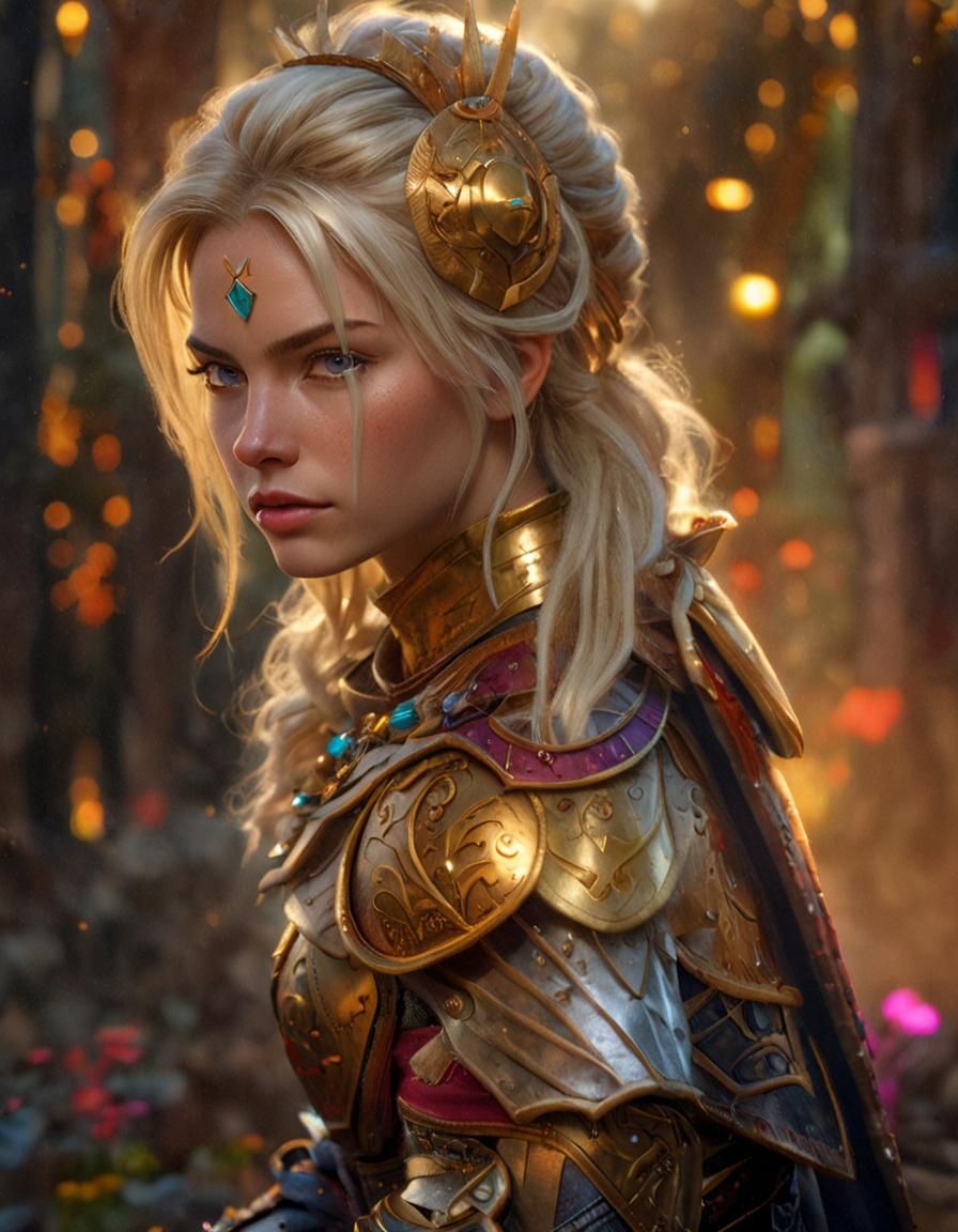 Blonde Warrior Woman Portrait in Hyper-Detailed Fantasy Art