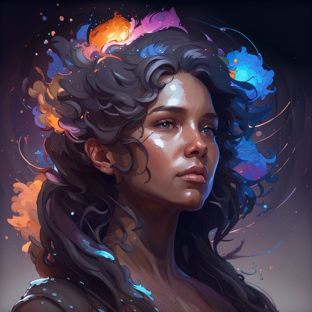Detailed Portrait in Triadic Colors and Volumetric Lighting