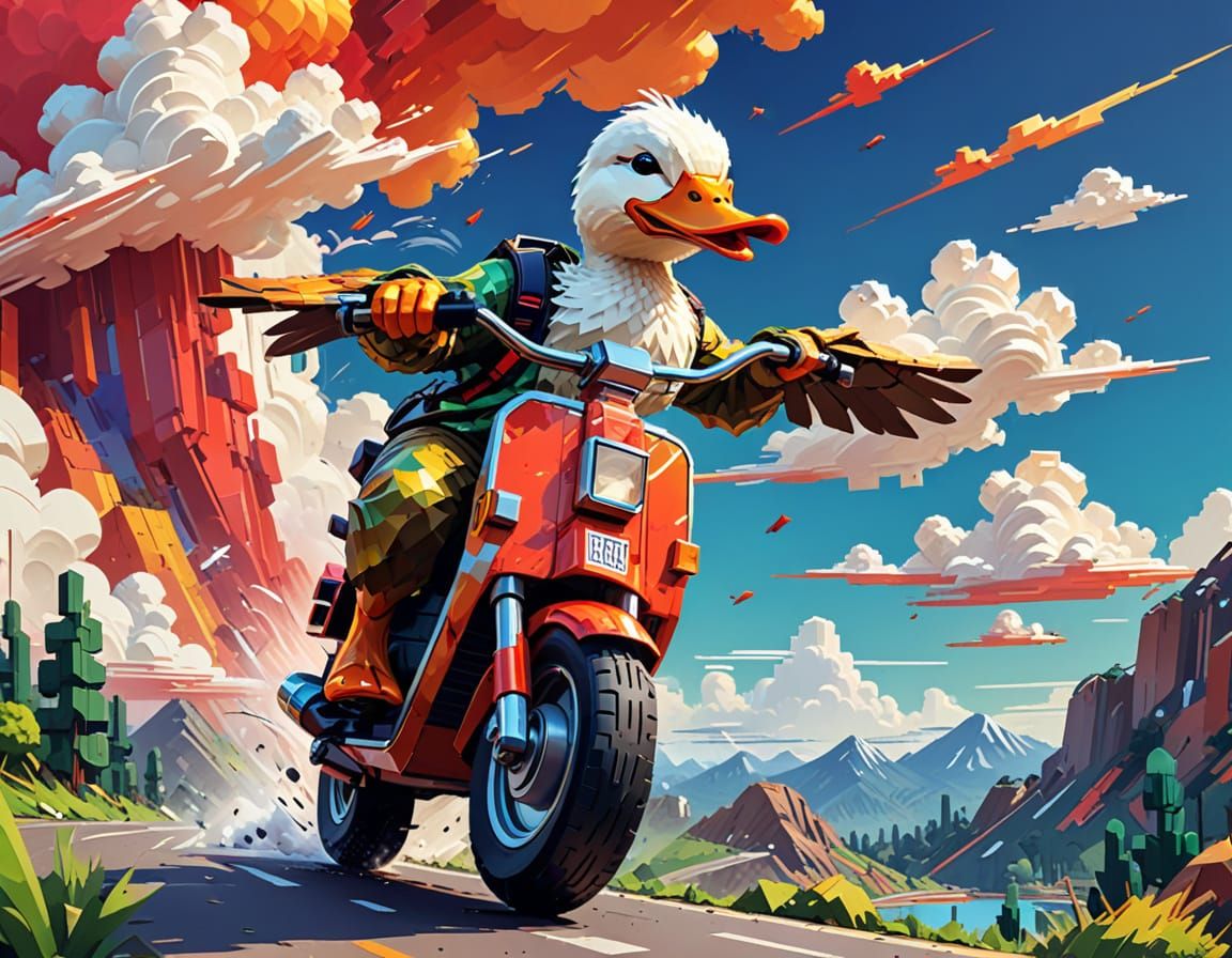 Duck Rides Bumper Car in Retro 8-Bit Art