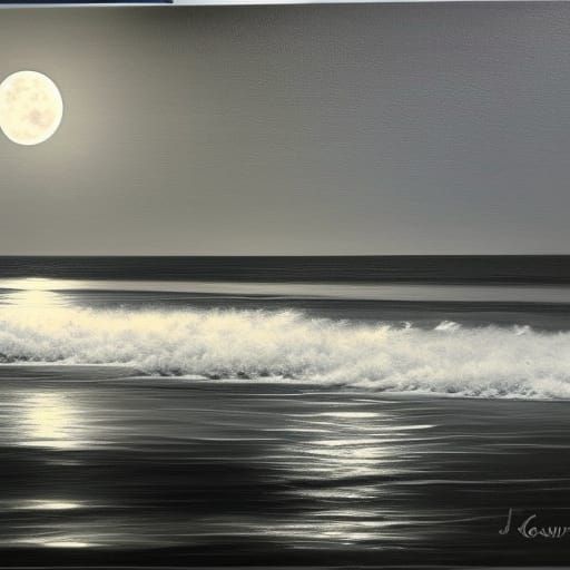Monochrome Moonlit Sea: Oil Painting by Gurney
