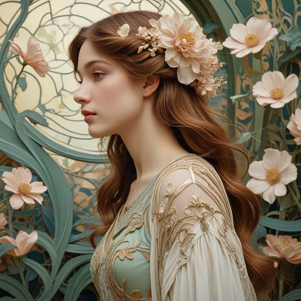 Art Nouveau Aphrodite in Garden