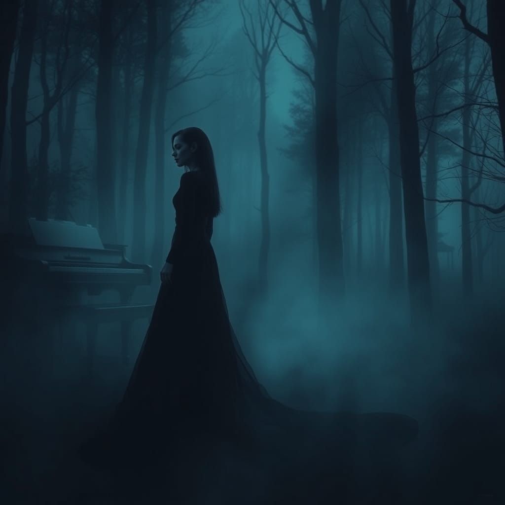 Ethereal Woman in Mystical Darkness: Surreal Art