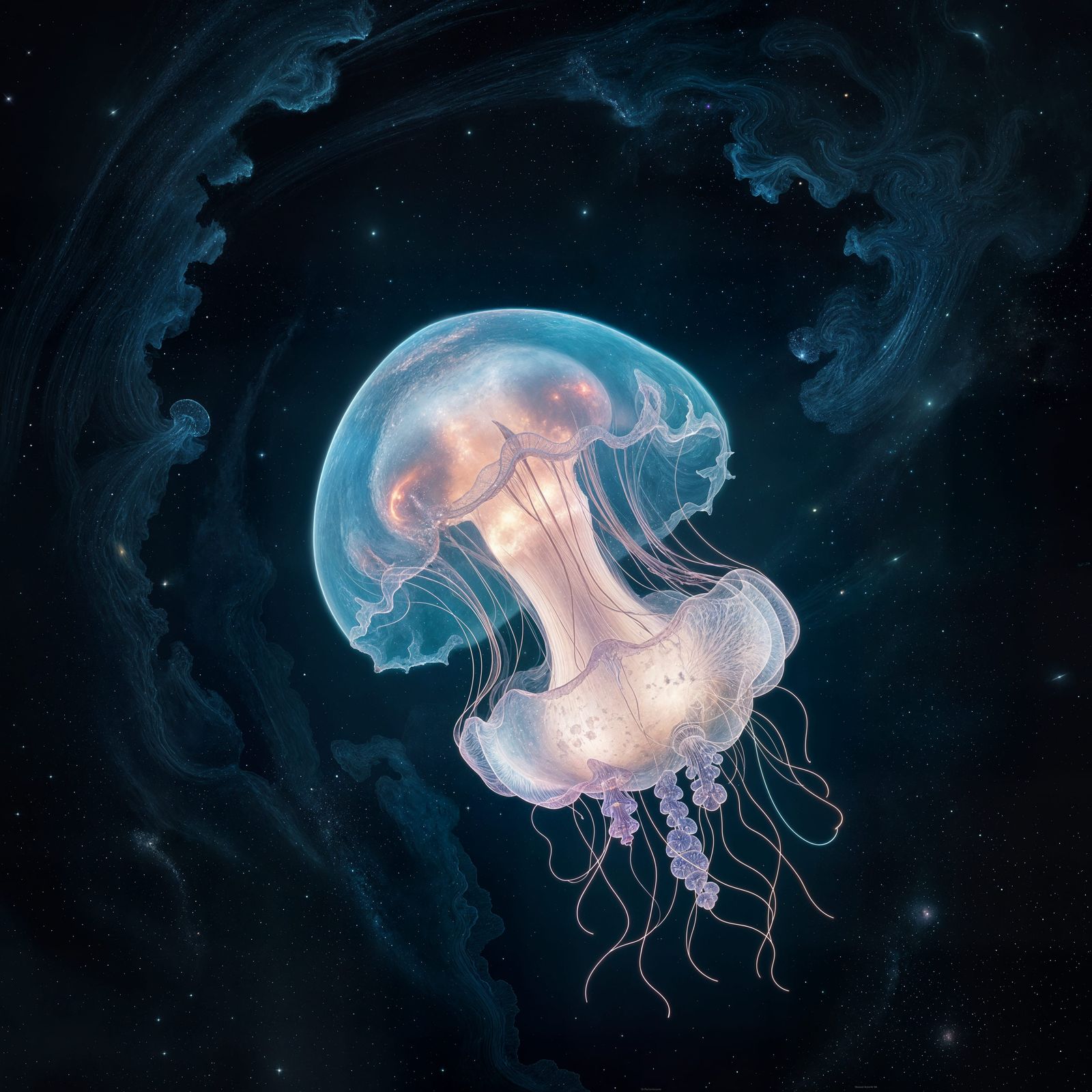 Bioluminescent Jellyfish Drifting Through Space
