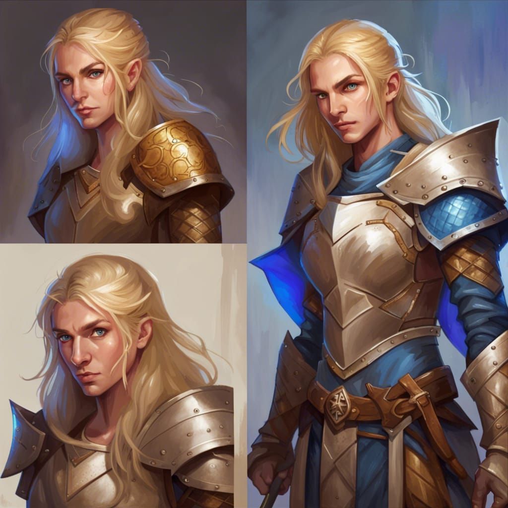 Half-Elf Paladin with Sword and Shield, Hyperrealistic Art