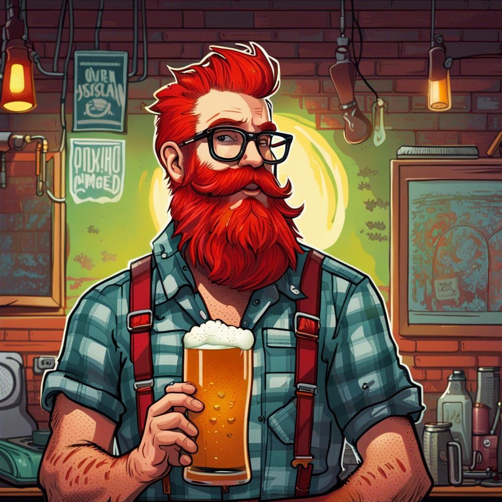Hipster with Red Beard Enjoying Craft IPA