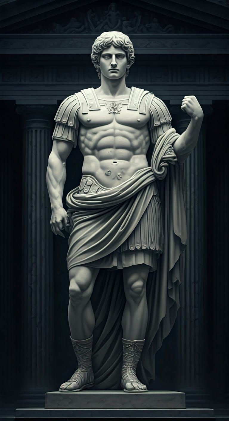 Classical Roman Statue in a Greek Temple Setting