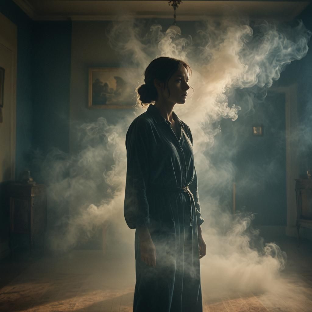 Atmospheric Film Still: Person in Shadows with Light