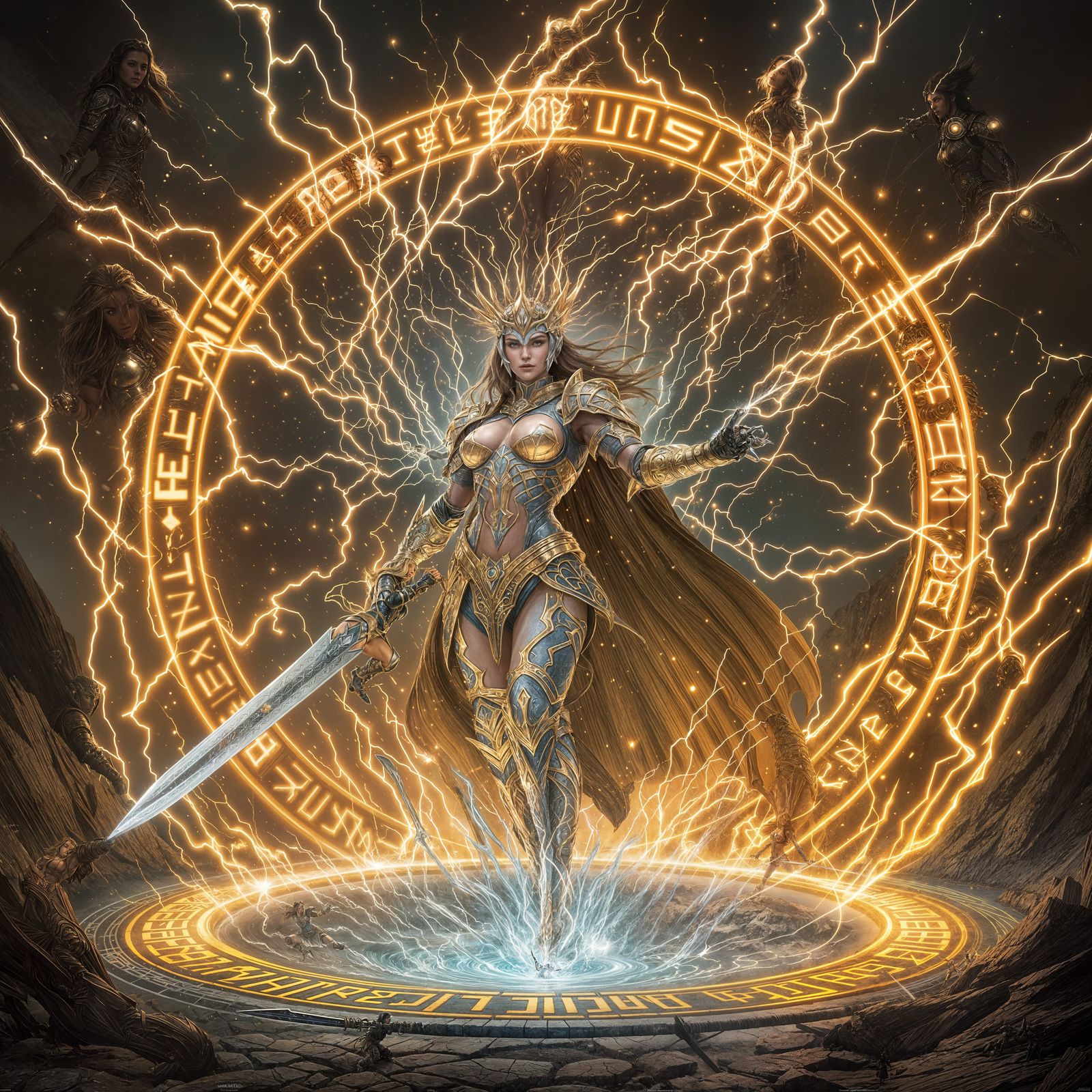 Knight Summons Water Elemental in High Fantasy Style