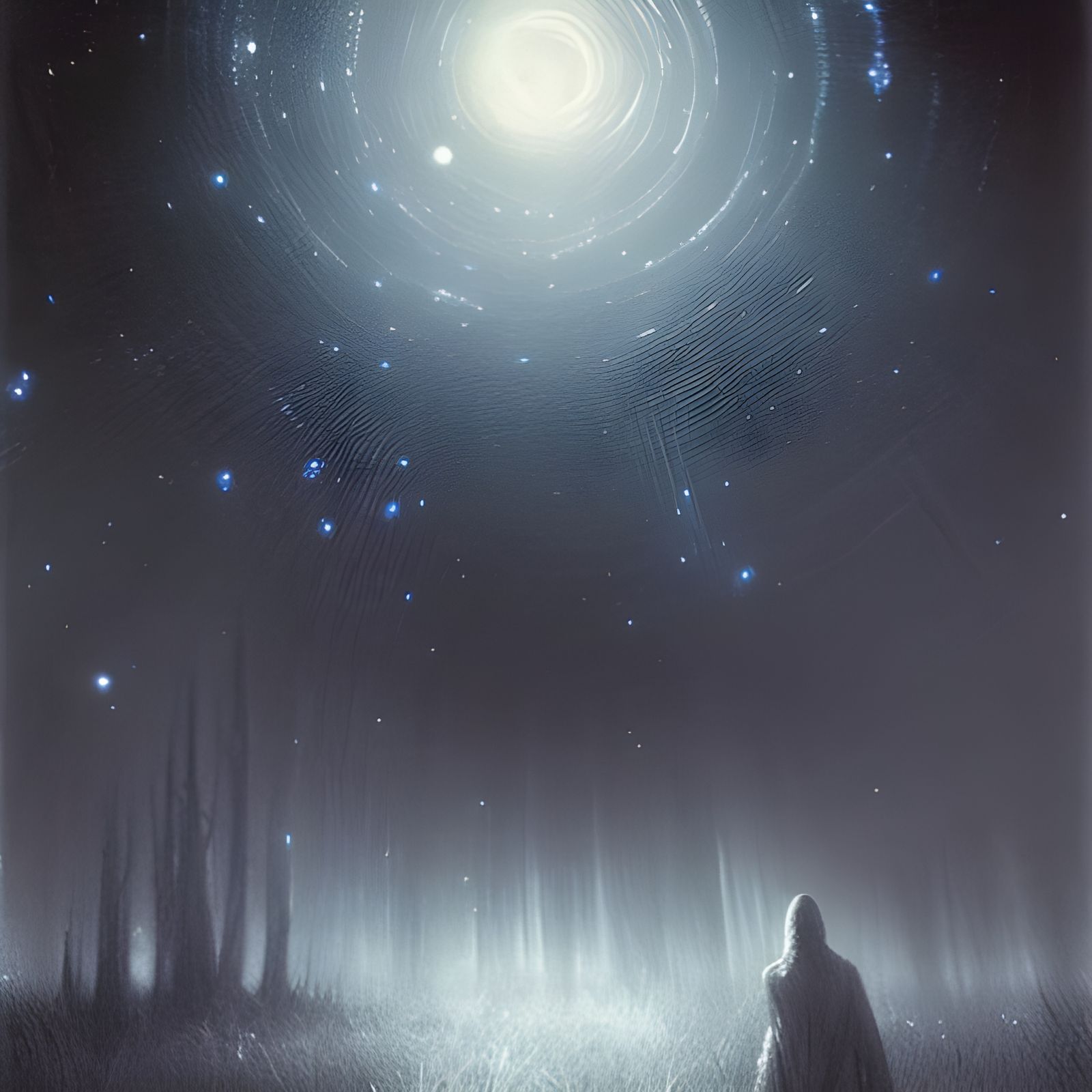 Mysterious Entity Observes Starry Prairie Night