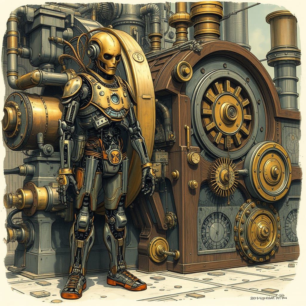 Mechanical Cyborg Amidst Industrial Futurism