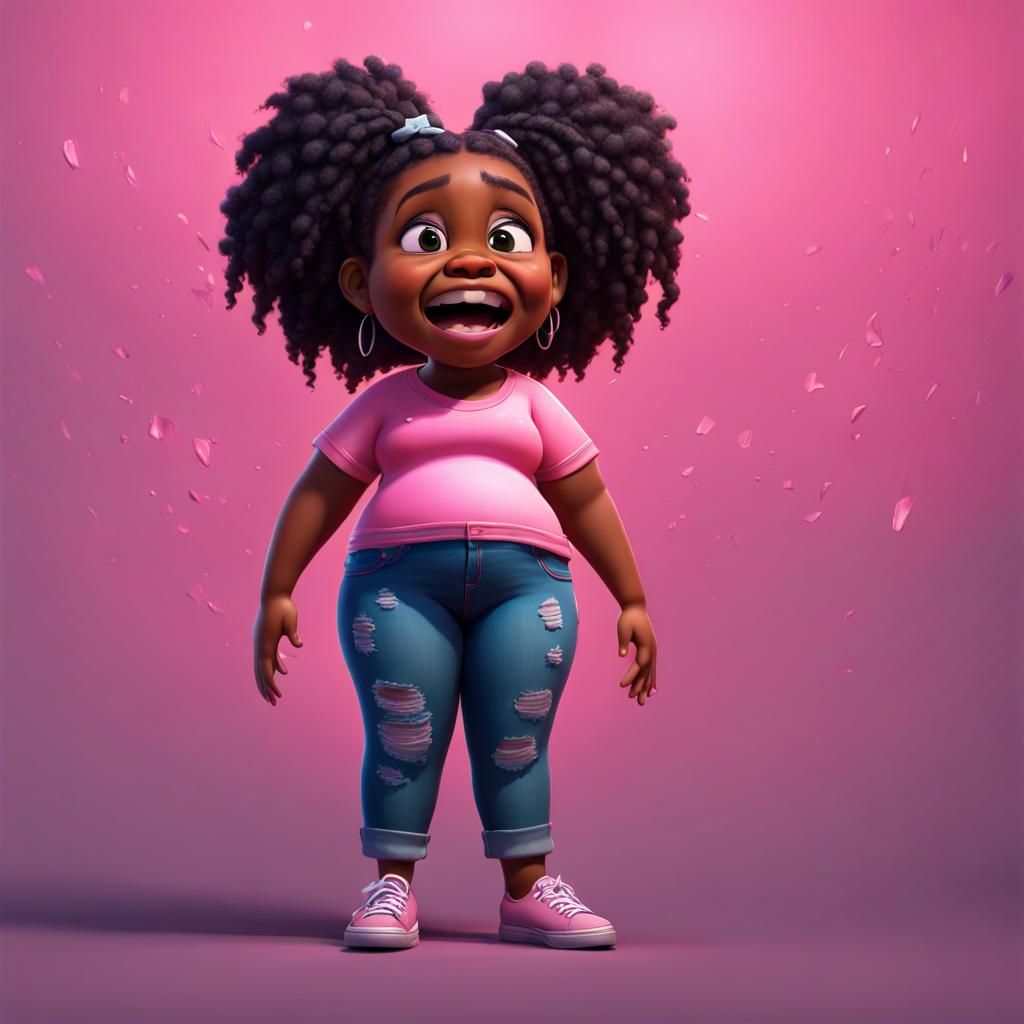 Distressed Girl in Pink T-Shirt: Colorful 3D Digital Art