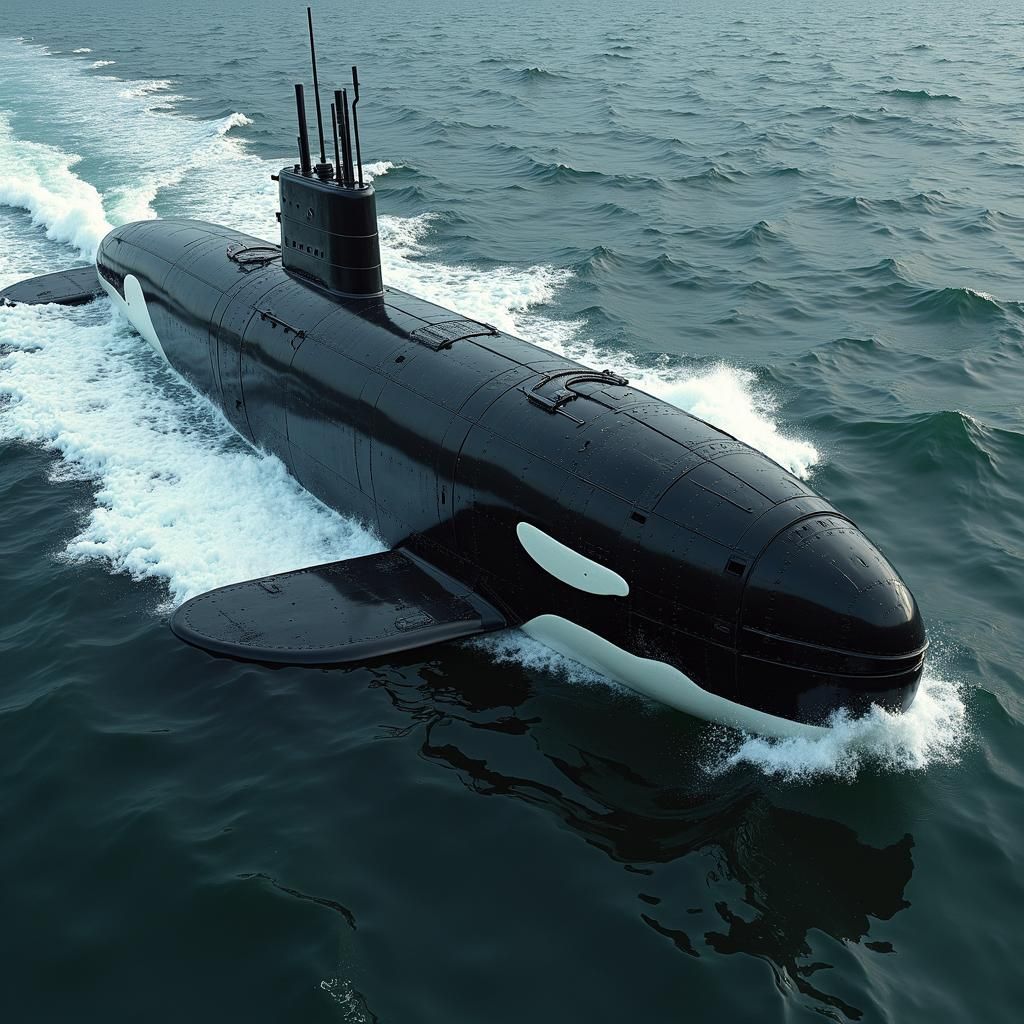 Orca Submarine Breaching Dark Ocean, Sci-Fi Concept Art