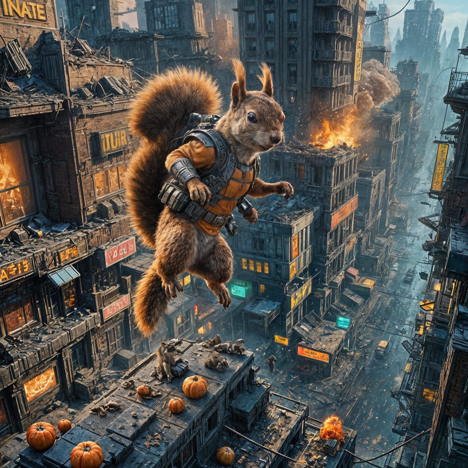 Post-Apocalyptic Squirrel Warrior in a Fantastical, Detailed...