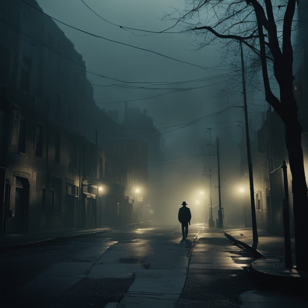 Moody Film Noir Street Scene with Fog