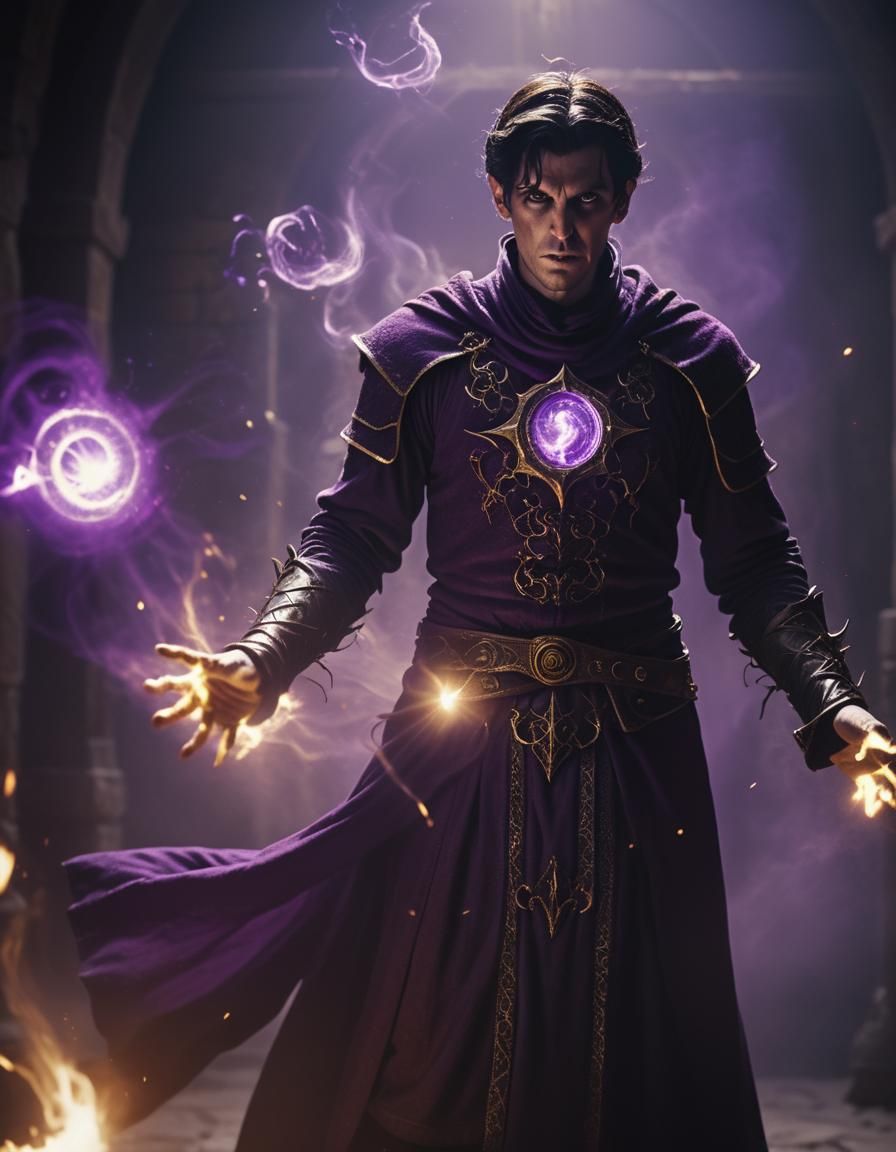 Epic Dark Fantasy Warlock Unleashes Power in Medieval Landsc...