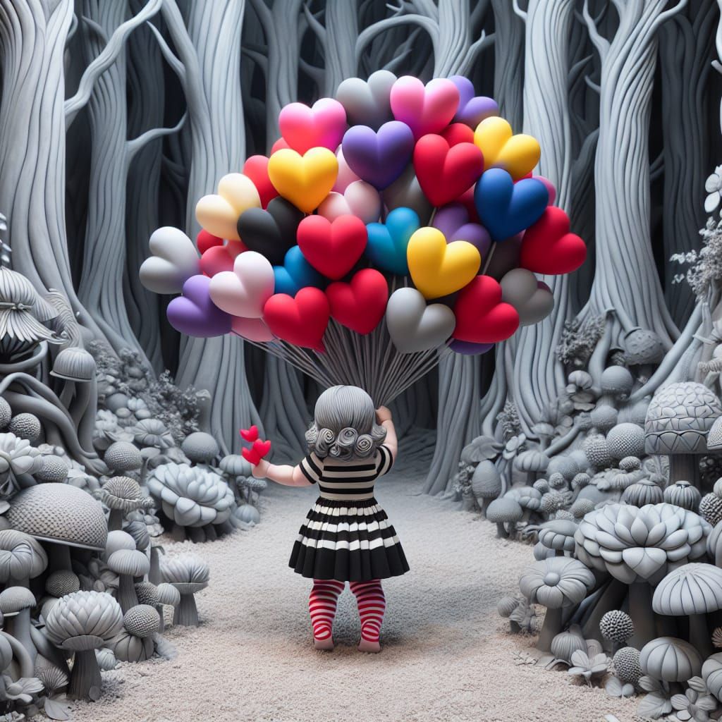 Baby Girl with Balloons in Enchanted Forest