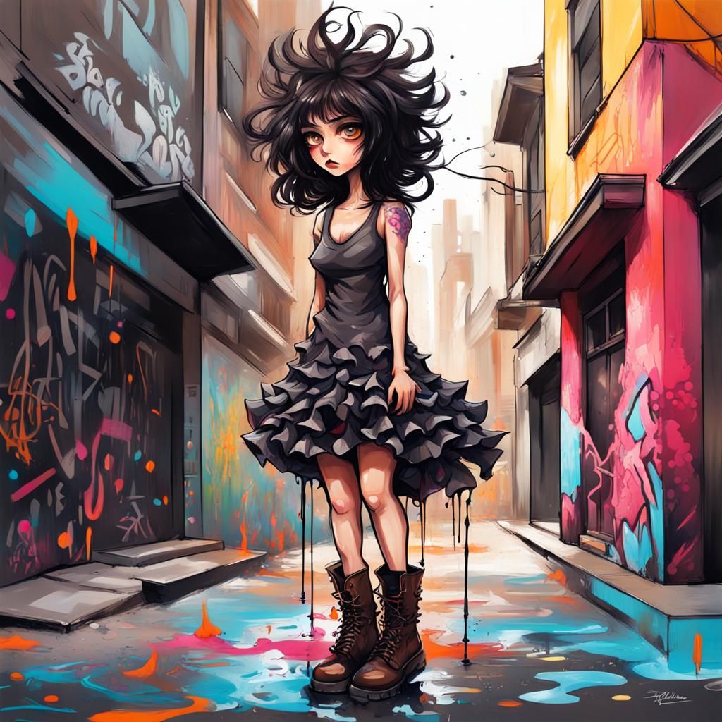 Woman in Frilly Dress: Graffiti Art on City Streets
