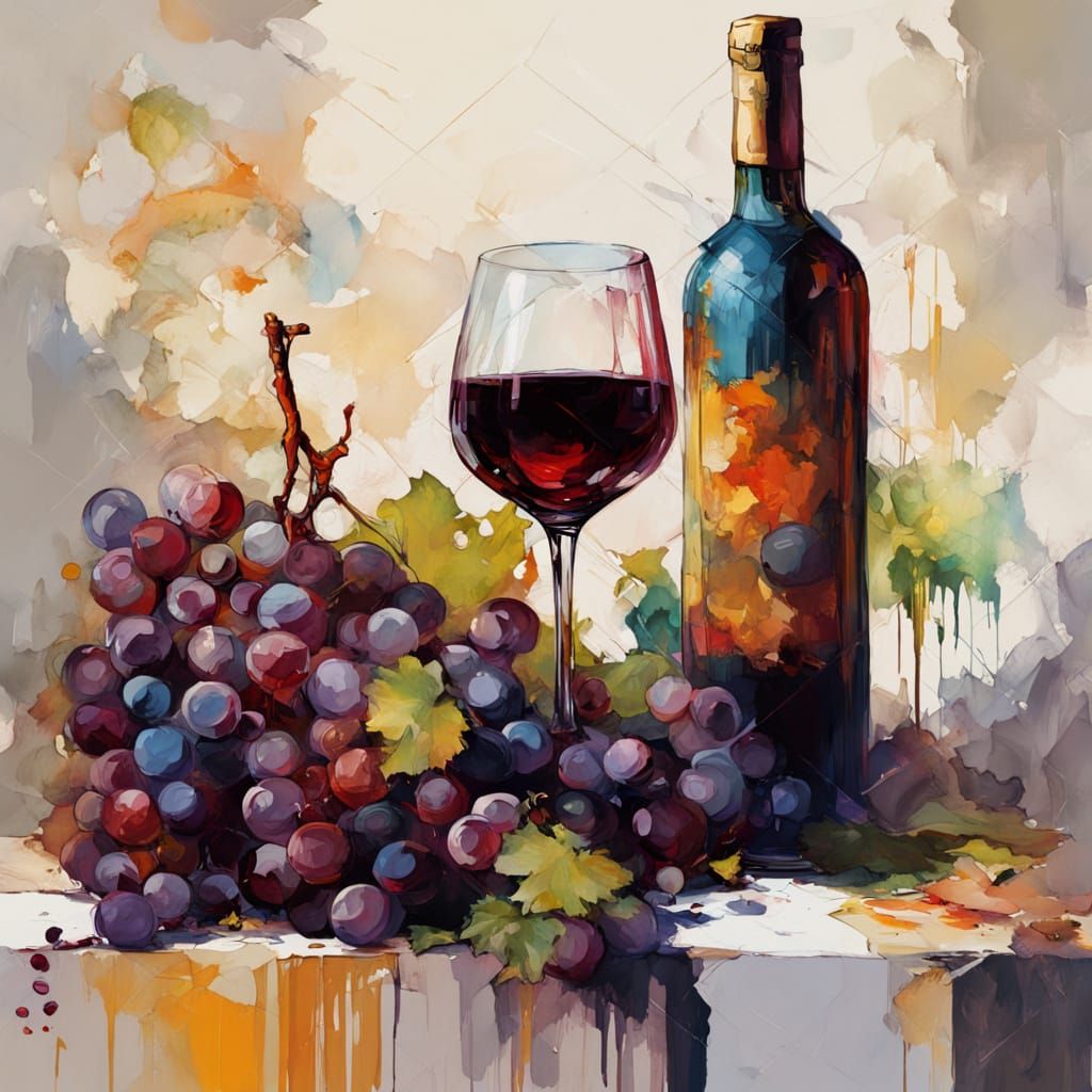 Grapes in Wine Wonderland, Hyper-Realistic Gouache Masterpie...