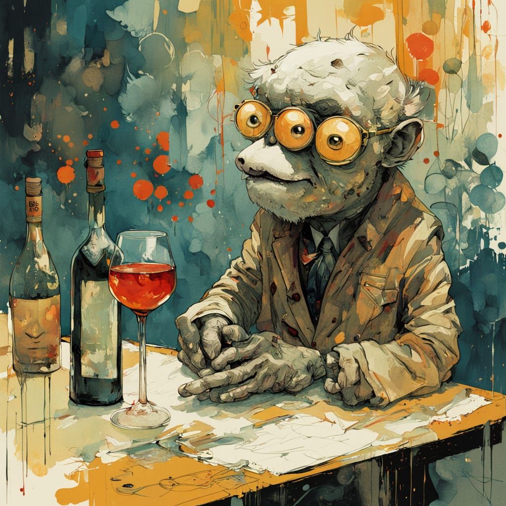 Dreamy Gouache Illustration of Grapes Enjoying Wine