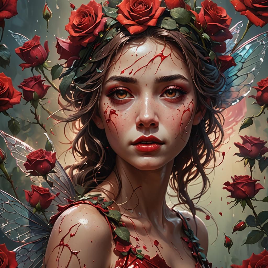 Hyperrealistic Red Rose Fairy Concept Art