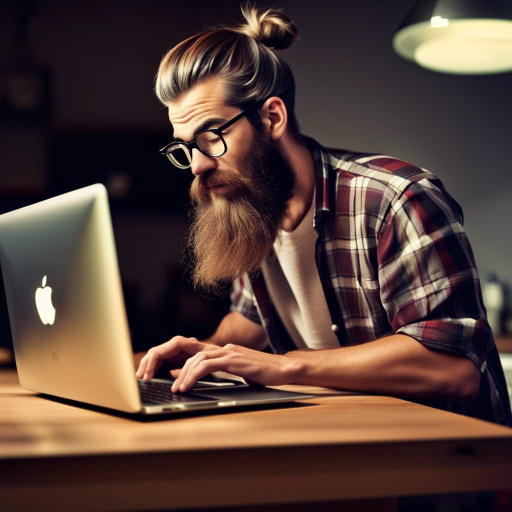 Hyperrealistic Hipster Baking Bread on Vintage Macbook