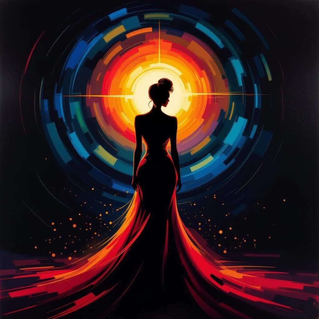 Luminous Figure Radiating Hope in Abstract Expressionist Sty...