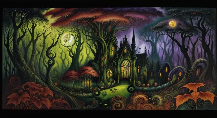 Vampires Embrace in Ethereal Garden: Dark Fantasy Art