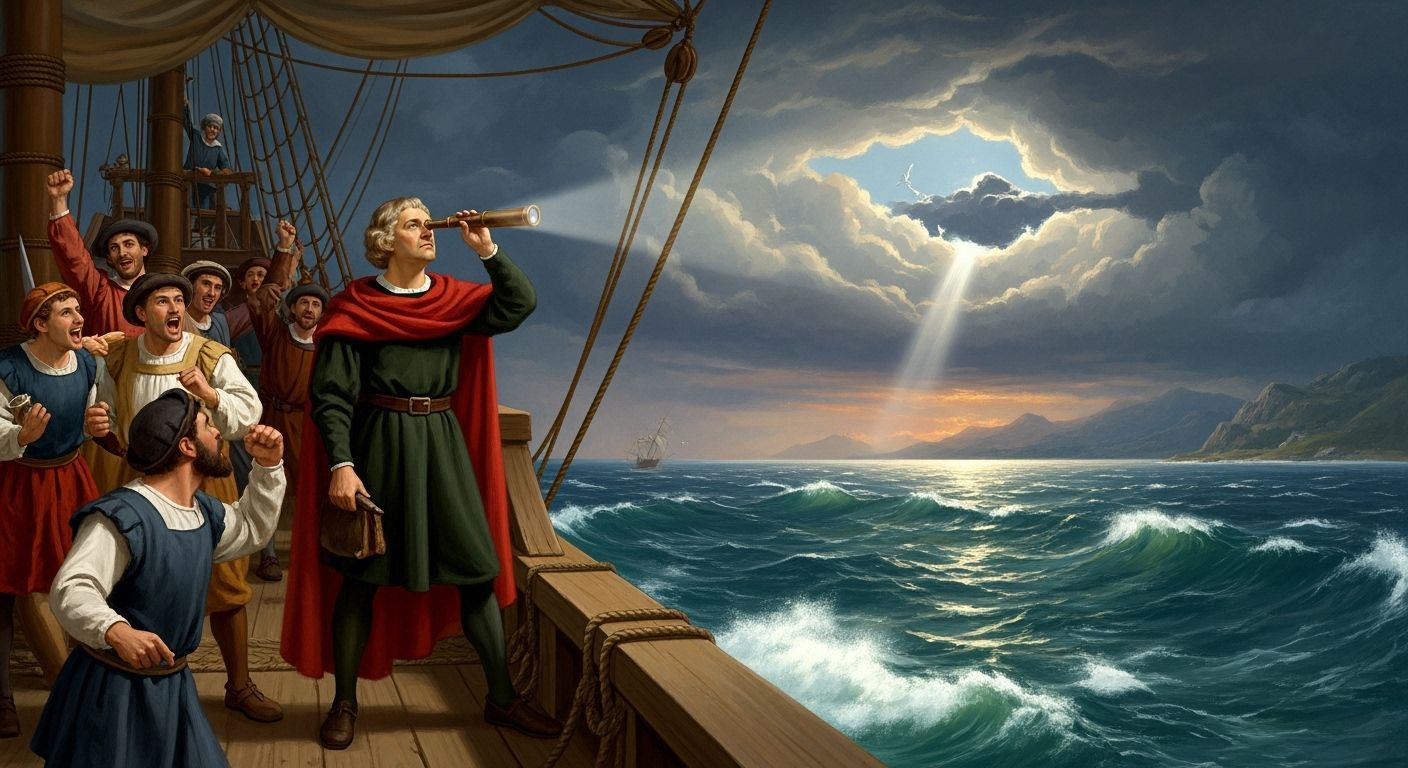 Columbus Spots Land from Santa Maria Deck